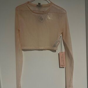 Forever 21 Pale Pink Sheer Long-Sleeve Crop Top